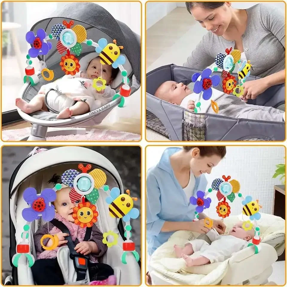 Baby Stroller Arch Toy Clip On Baby Pram Activity Arch Musical Sensory Toys Crib Mobile Travel Car Seat Toys for Babies Christma