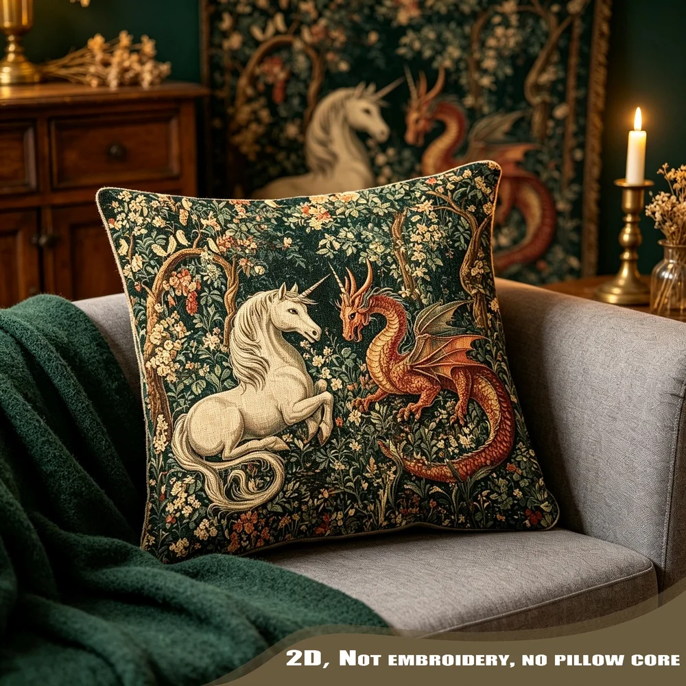 1PC Unicorn Dragon Medieval Fantasy Pillow CoverPolyester Cushion Case for Sofa Couch Living Room Bedroom Home Decor