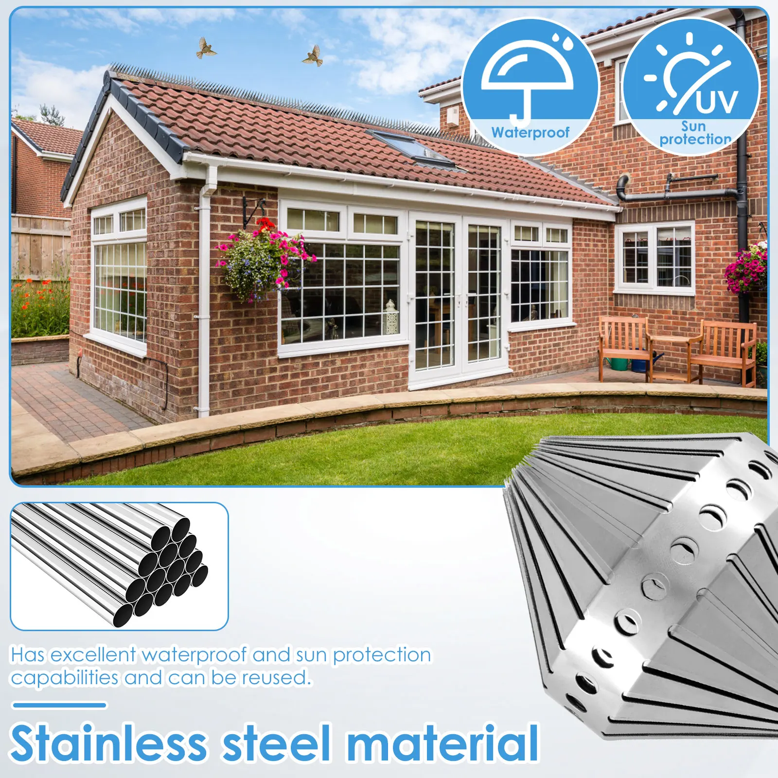 2/4M Pigeon Spikes Bird Spikes Stainless Steel Bird Repeller Set Anti Pigeon Spikes Deterrent on Balcony Eave Sills Garden Fence