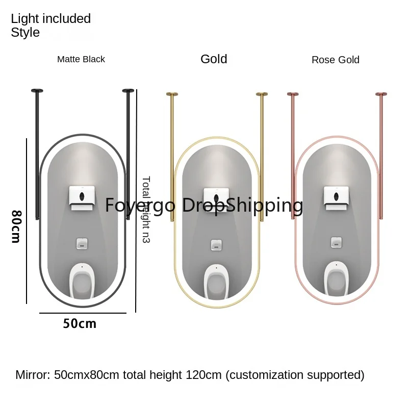 Imagem -06 - Oval Led Espelho do Banheiro Pendurar Estética Brilhante Dourado Inteligente Espelho Banheiro Iluminação Espelhos com Luzes Acessórios Banho Cc50bm