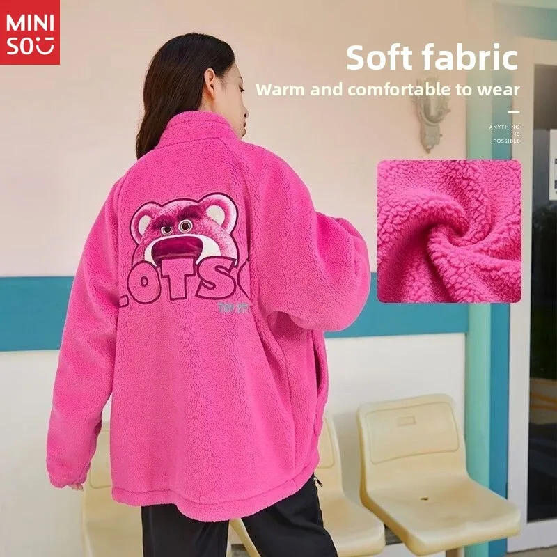 Giacca Disney Lotso Bear, cappotto Sherpa rosa caldo alla moda da donna |   Peluche ed elegante