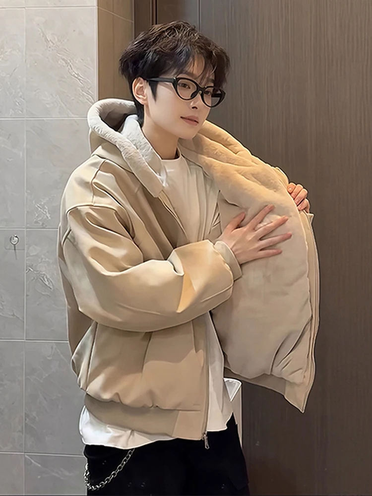 

American Sle Hooded Mountain Eagle Fur Collar Jaet Cotton Coat Men Women Winter Fce Warm Cotton PU Leather Fur Intea...