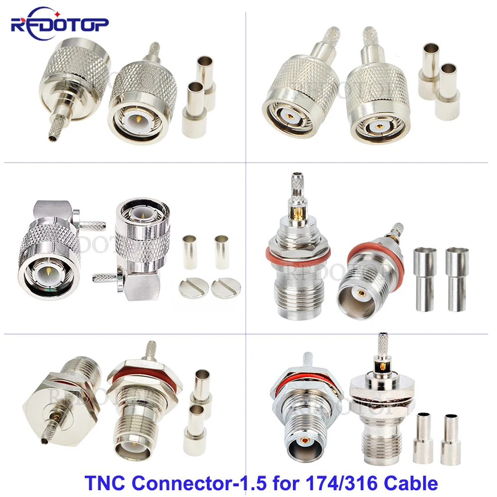 

10Pcs/Lot TNC Male Male/TNC Female Jack TNC-1.5 Connector Crimp for RG174 RG316 LMR100 RF Cable Gold Plated 50 Ohm