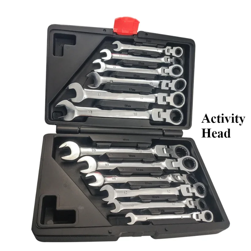 12PC Activity or Fixed Auto Repair Wrench Head Dual-Purpose Ratchet Wrench Set Metric 8-19mm Open-Eded Plum Fast Mechanic Wrench