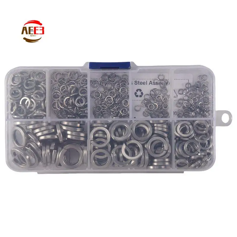 AEE3-Spring Lock Washer,304 Stainless Steel Spring Lock Washer Assortment Set (410-Pcs,8-Size)