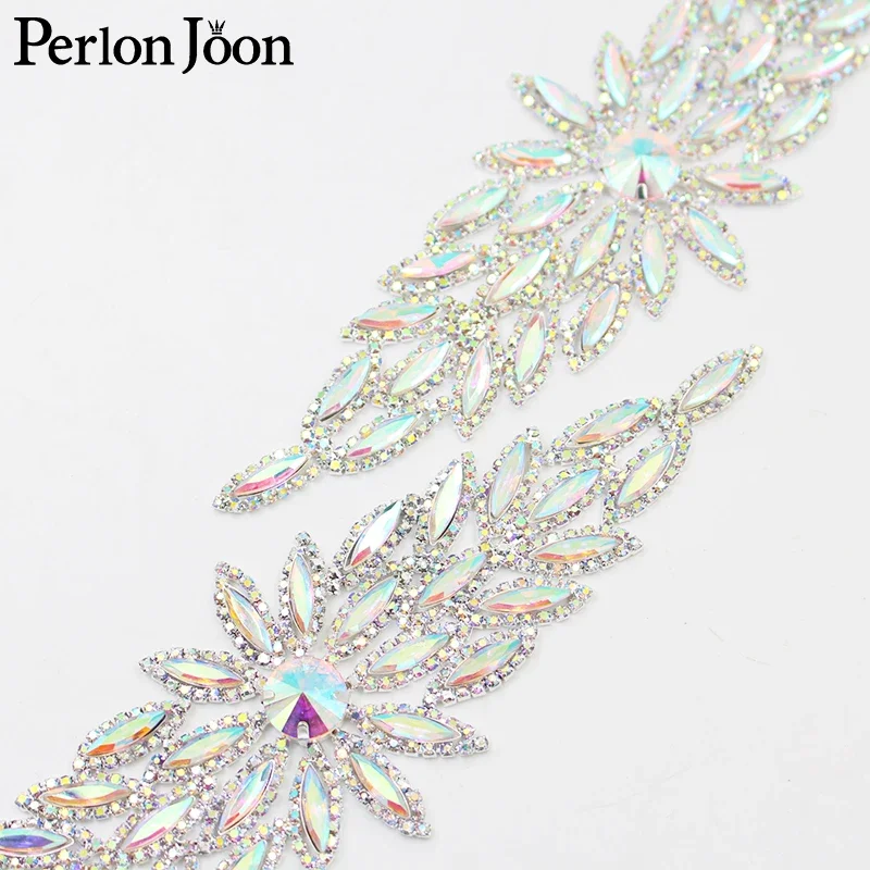 Two size  sparkling Horse-eye Crystal Long Applique Rhinestone Patch Sew for Bridal Headdress Wedding Dress Accessories YHC033