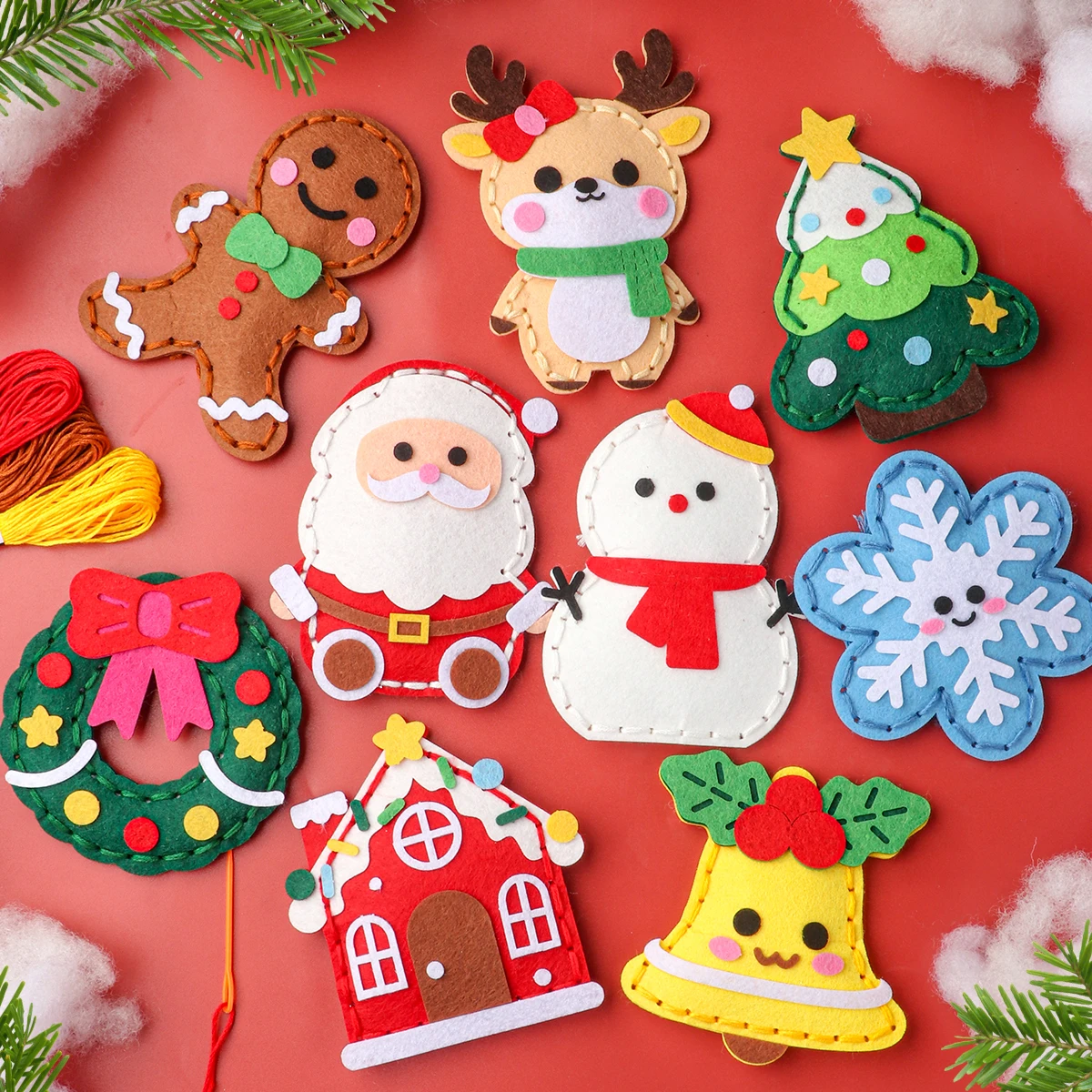 9-teiliges DIY-Weihnachtsnähset für Anfänger; Einfach zu bastelnde Weihnachtsbaumschmuckstücke, einschließlich Lebkuchenmann, Rentier – Detail 8