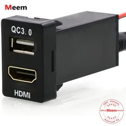 HDMI Socket Mount Cable + QC3.0 Quick Charge Car Charger USB Adapter Use for Toyota