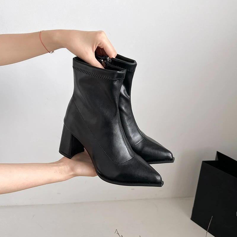 

Женские узкие ботинки на высоком каблуке с квадратным носком, осень-зима 2022, новые удлиняющие ботильоны в британском стиле