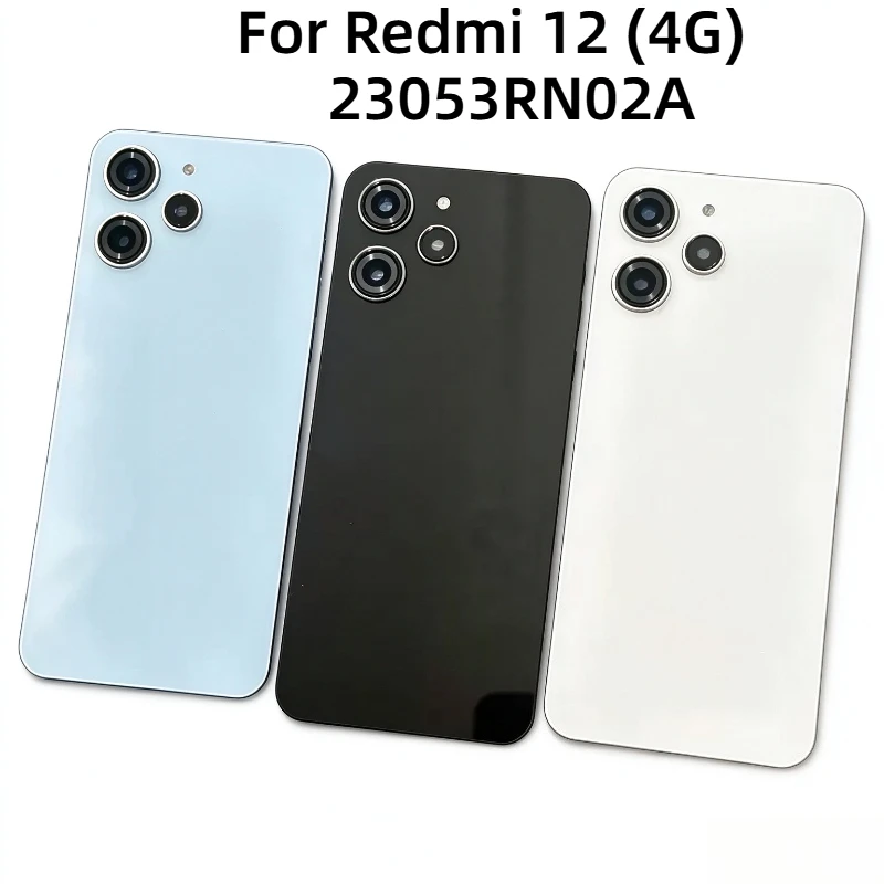 Case For Redmi 12 4G 23053RN02A Battery Back Cover Rear Door with Camera Lens Repair Parts