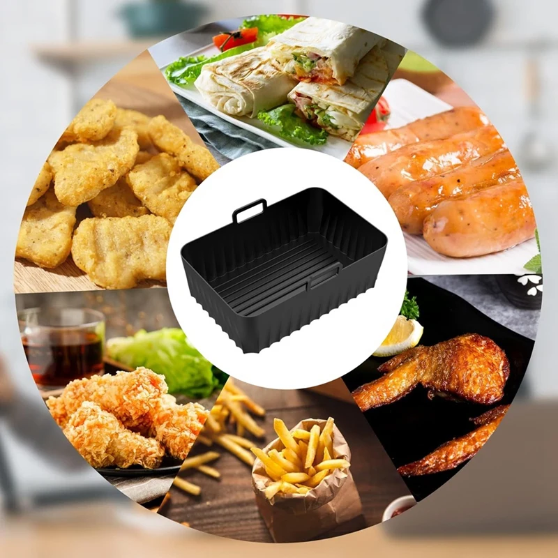 ABGR-2PCS Forros de Silicone para Fritadeira de Ar para Ninjia DZ071 DZ550 Fritadeira de Ar Dupla Reutilizável Antiaderente Acessórios para Cesta de Fritadeira de Ar