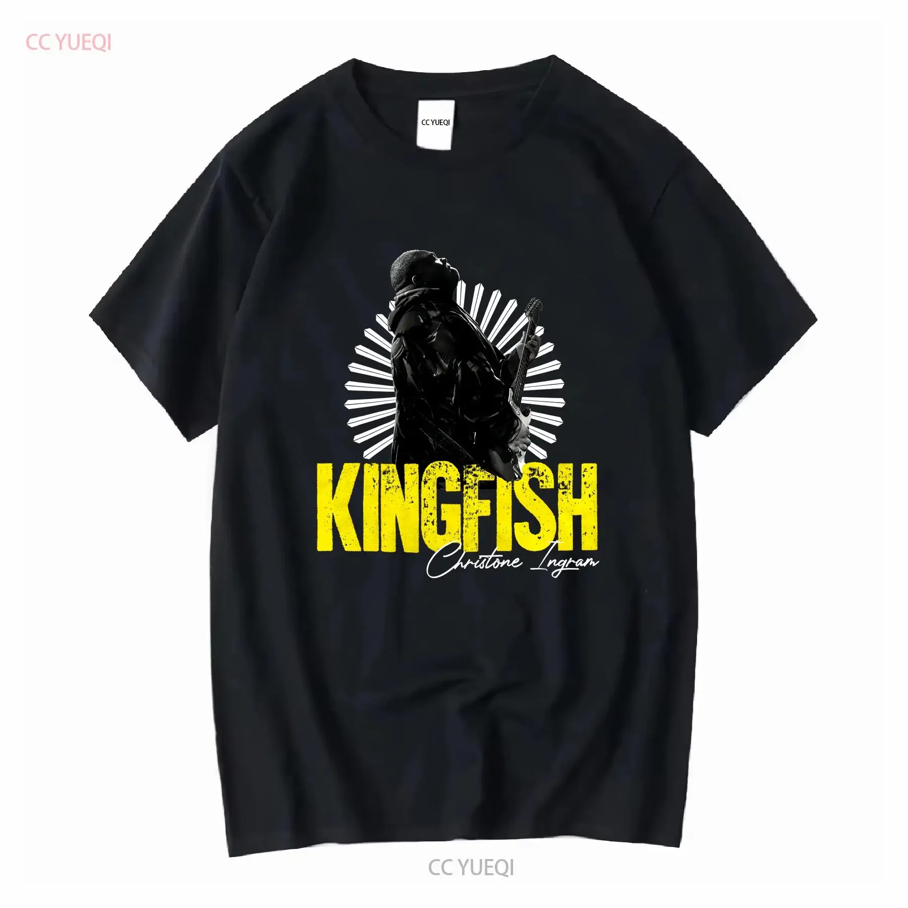 Camiseta Kingfish Christone Ingram para hombre, cuello redondo, negro, manga larga, vintage, lavado, elegante, suave y versátil