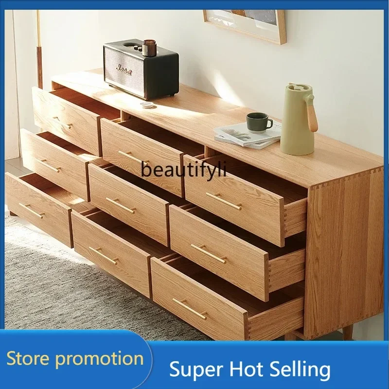 

G6239 Nordic solid wood nine-chest cabinet, bedroom log color storage cabinet, Japanese oak bedside locker