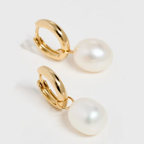 KKBEAD Stainless Steel Hoop Natural Freshwater Pearl Earring  New in Ear Rings For Women Earrings Fashion Female Jewelry