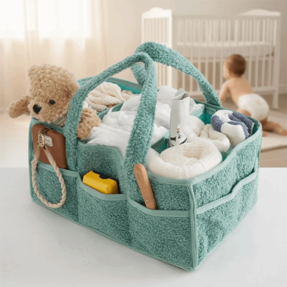 Multifunctional Baby Diaper Bag Removable Divider Large Capacity Baby Diaper Basket with Handle Mommy Bag Baby Care