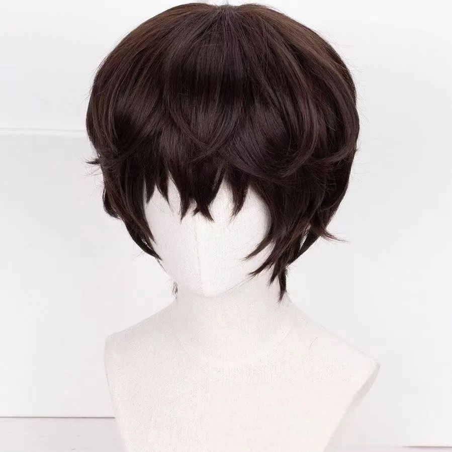 شعر مستعار طبيعي مموج لـ Dazai Osamu Cosplay مع نمط أنيمي قصير لفروة الرأس الواقعية #1