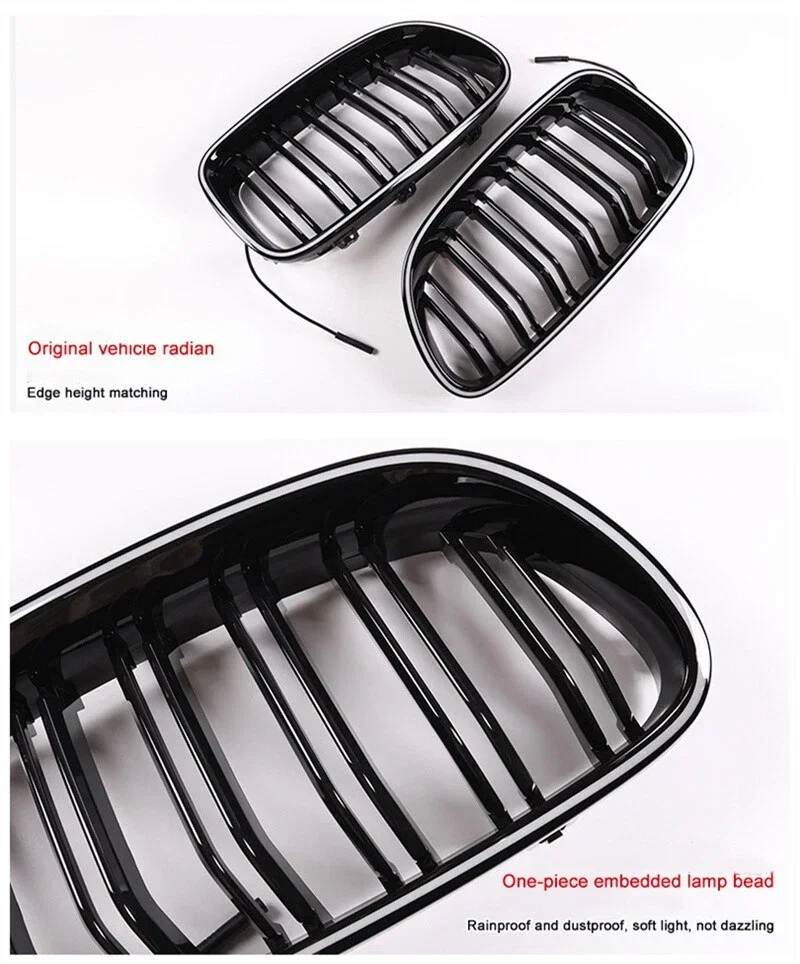 Car Double Line Front Luminous Grille Led Light Racing Grille For BMW 5 Series F10 F11 F18 2010-2017 ABS Black Body Kits Tuning view 5