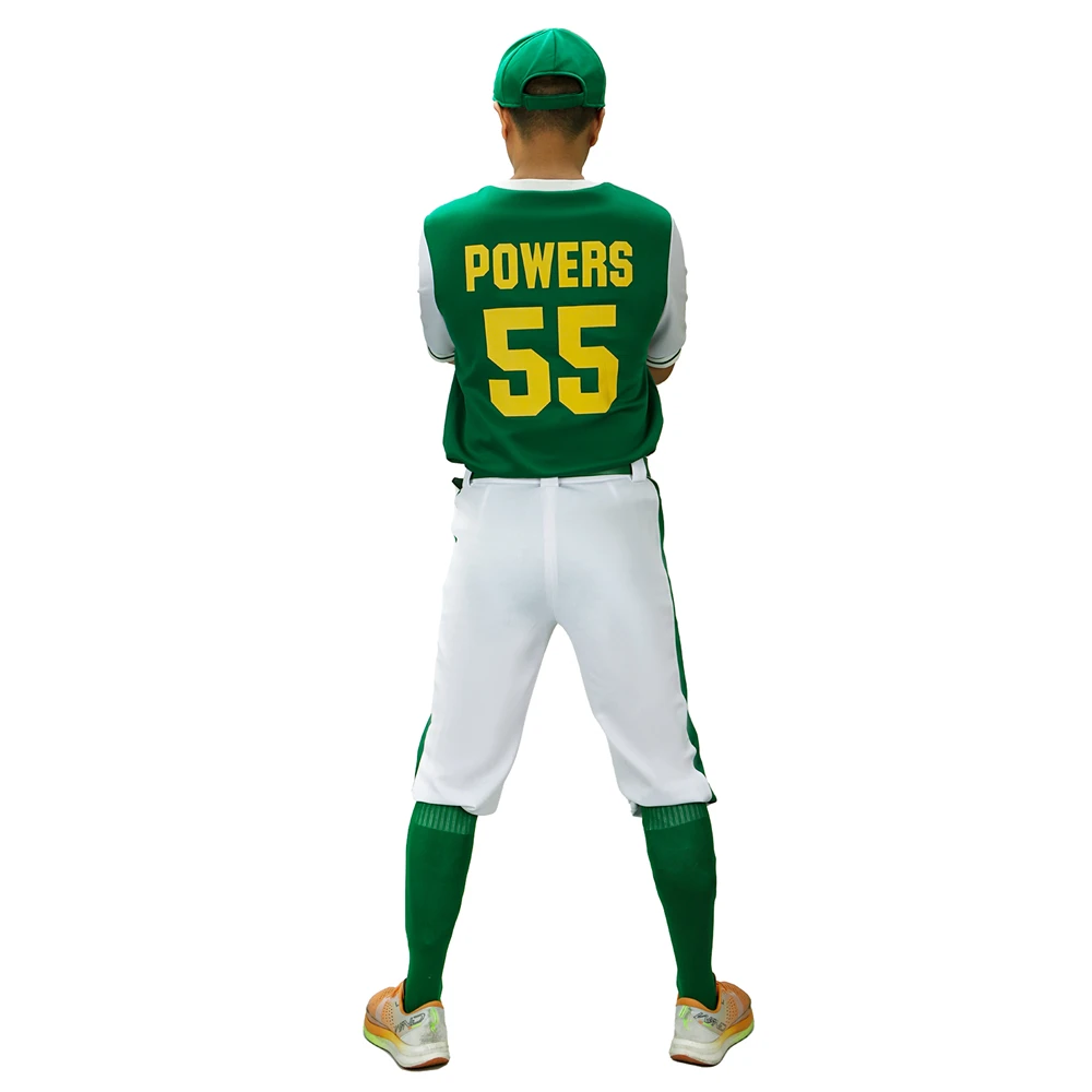 Kenny Powers Cosplay Baseball Jersey Green Color Charros Powers 55 Printed Eastbound Down Full Set Halloween Costume for Men