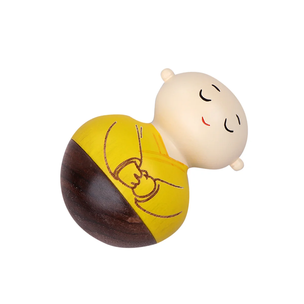 

1pc Wooden Tumbler Monk Decoration Creative Handmade Tabletop Ornament For Home Room Gift Yellow Eye Closed Wooden Desktop