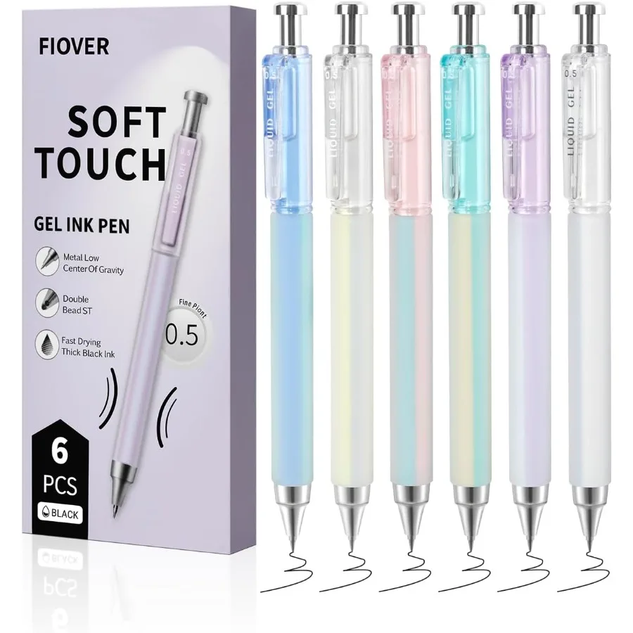 

Гелевые ручки, 6 шт., 0,5 мм, быстросохнущие чернильные ручки, гладкие ручки с тонкими точками, выдвижные с силиконовой ручкой, HighEnd Cute Aesthe