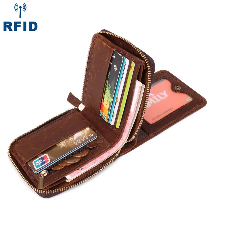 

Customized Multiple Card Slots RFID Men's Wallet Business Retro Short Genuine Leather Wallet Cross-Border New Coin Purse Men