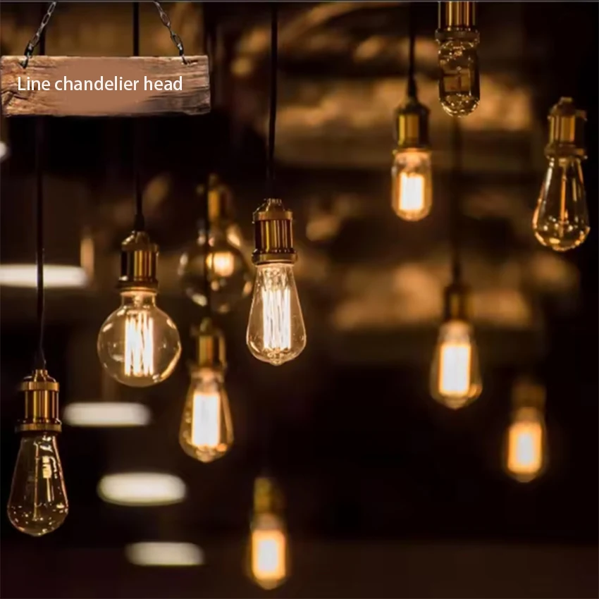 E27 hanging wire lamp sitting retro copper metal aluminum-plated shell chandelier suitable for cafe bar restaurant home lighting