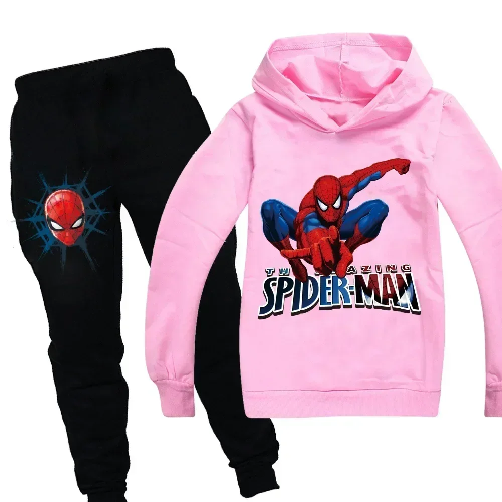 Marvel Spider Man  Kids  Boy Girl Hoodies Pants Suit Cartoon Spiderman Print Children's Clothing Set Sweatshirts Casual