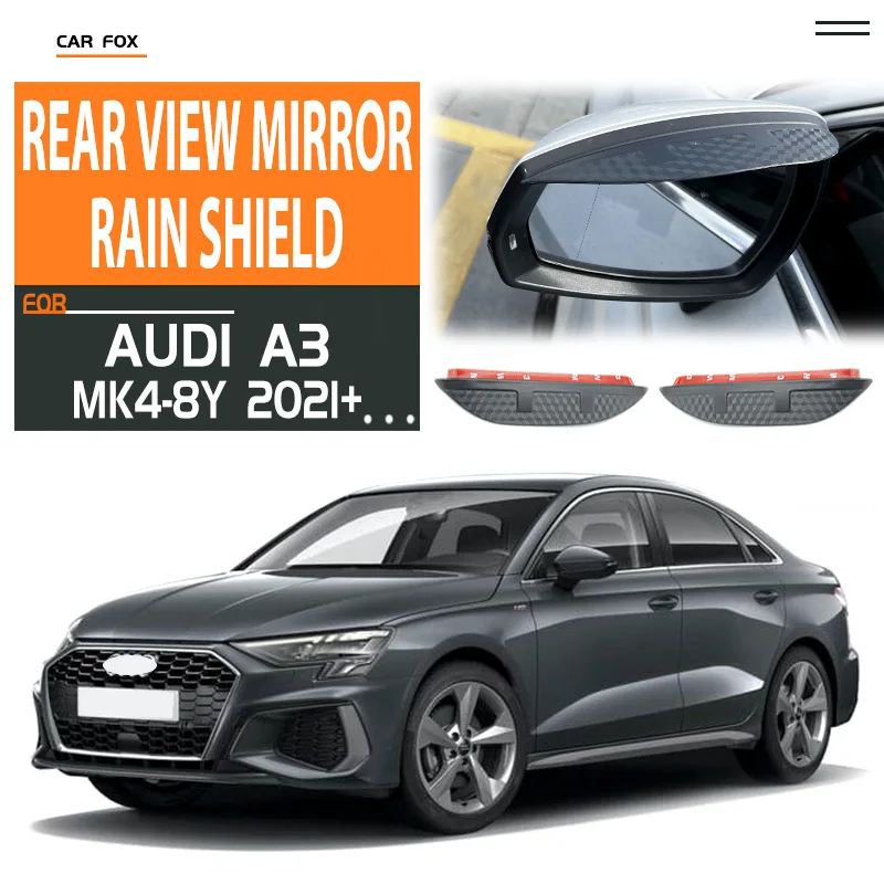 

For Audi A3 8V 2014-2021 Carbon Fiber Car Rear View Mirror Rain Shield Protective Cover Sun Shade Car Styling Auto Accessories