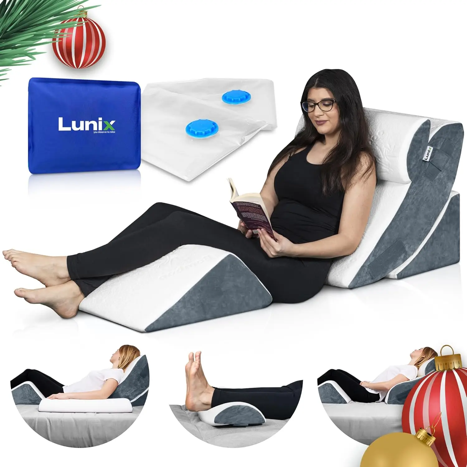 Lunix 4Pcs Orthopedic Bed Wedge Pillow Set, Post Surgery Memory Foam For Back, Leg Pain Relief, Sitting Pillow, Adjustable