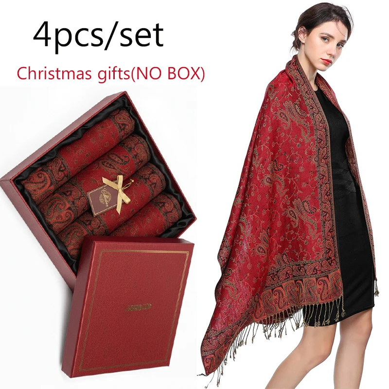 

4Pcs/set Paisley Embroidery Viscose Hijab Retro Cashew Cotton Pashmina Women Scarf Wraps Ladies Elegant Shawls Turban Headscarf