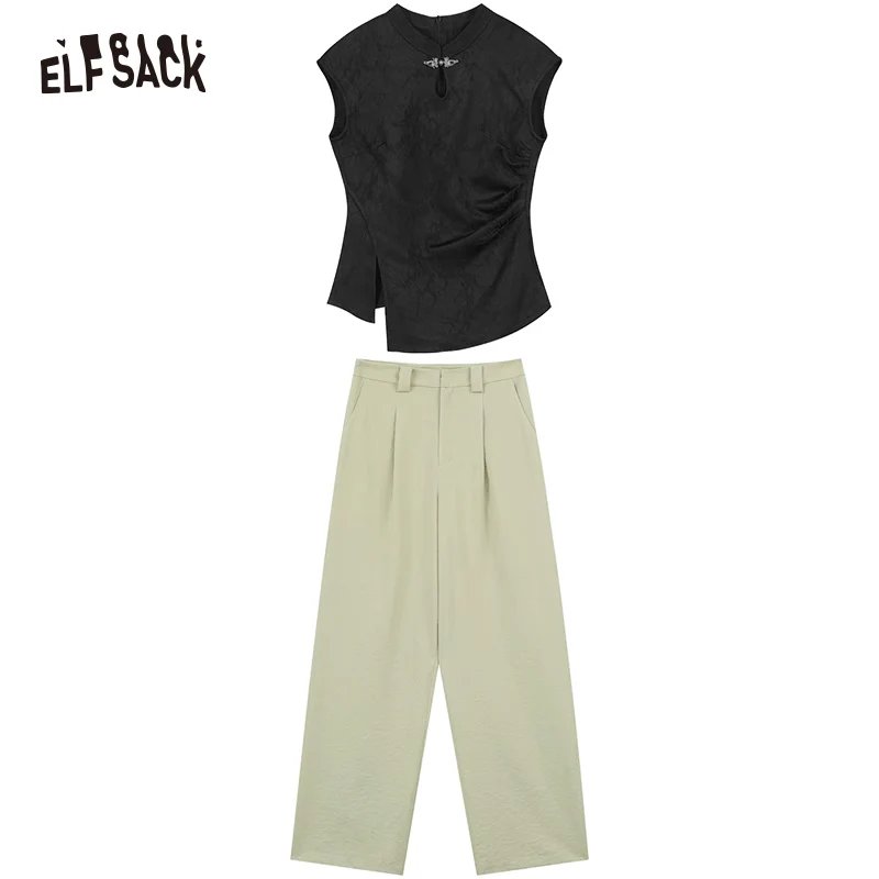 ELFSACK National style buckle new Chinese two-piece set for women's spring/summer 2024