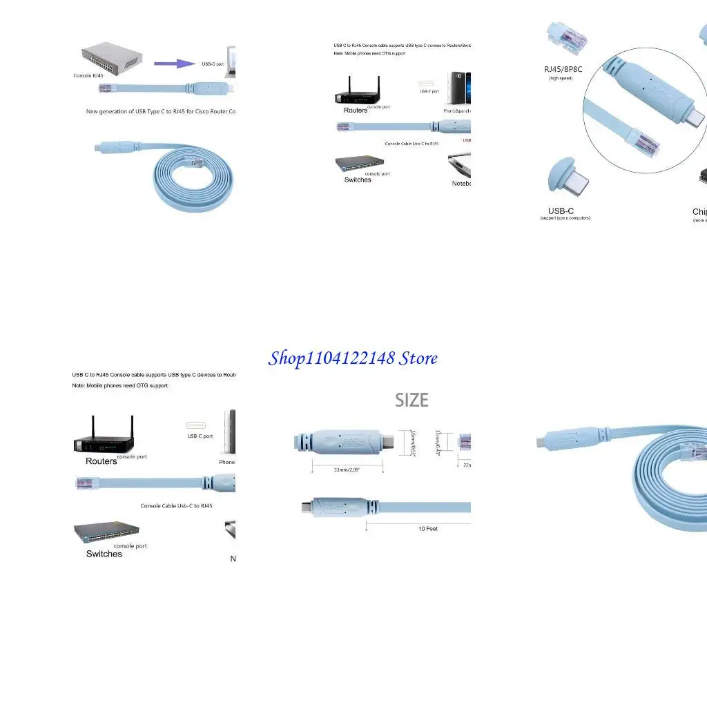

P9FA USB-C-C-RJ45 Консольный кабельный кабельный кабель Тип C Устройства для переключателей маршрутизаторов.
