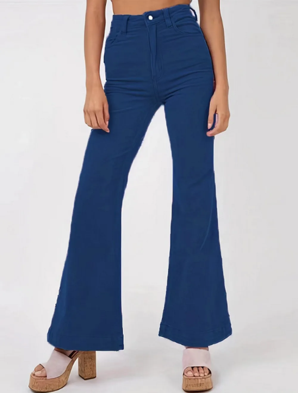 Damskie spodnie jeansowe z szerokimi nogawkami typu flare z sztruksu dla wysokich dziewczyn (180 cm), codzienne spodnie dżinsowe z nadrukiem serca, elastyczne spodnie dzwony z szerokimi nogawkami ouc ouc047