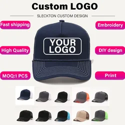 SLECKTON Customizable 5-Panel Mesh Trucker Hat Unisex Cotton Custom Baseball Cap with DIY Design Space for Logo Embroidery