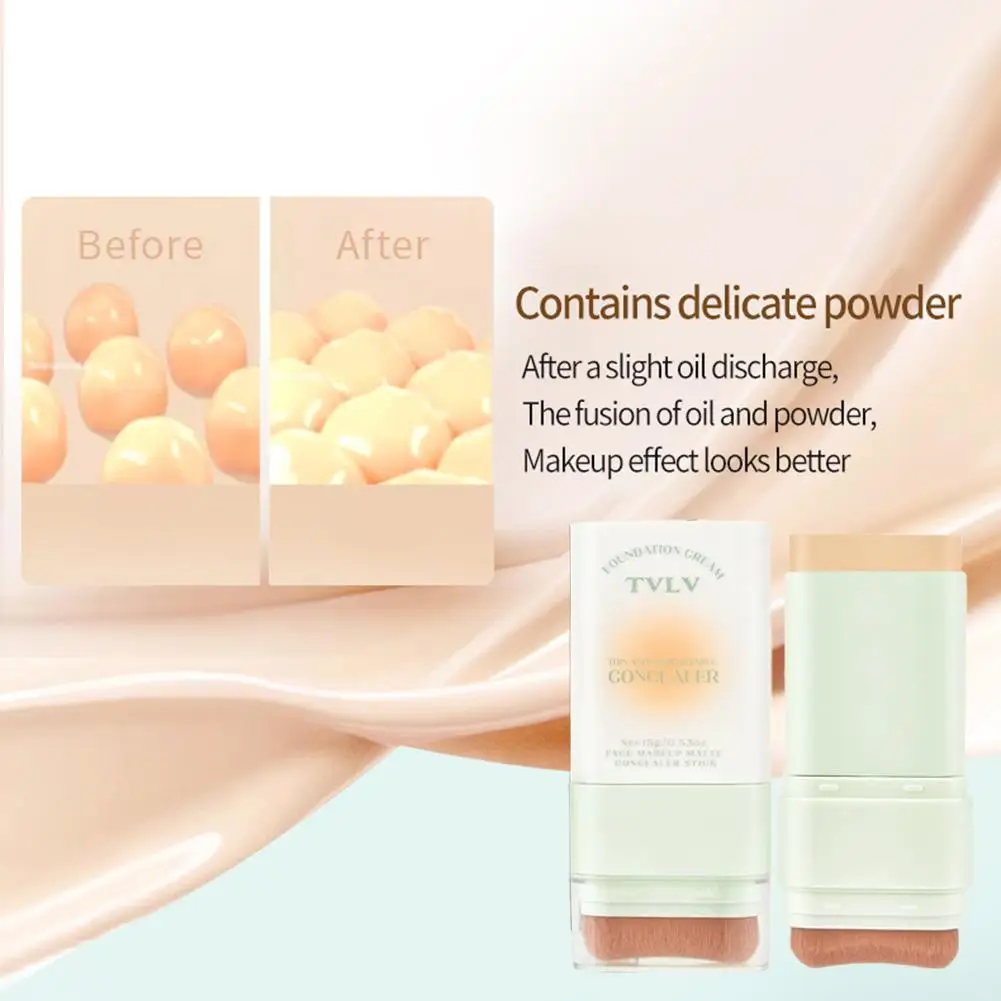Fondotinta in stick 2 in 1 Correttore impermeabile resistente al sudore a lunga durata con finitura opaca con pennello Trucco di bellezza per il contorno del viso