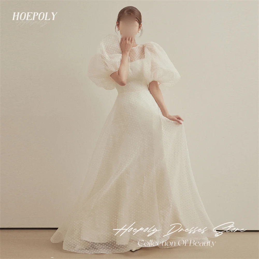 

Hoepoly Luxury Summer Party Half Puff Sleeve A Line Long Prom Dress For Woman Floor Length Sweep Train Evening Gown 프롬드레스