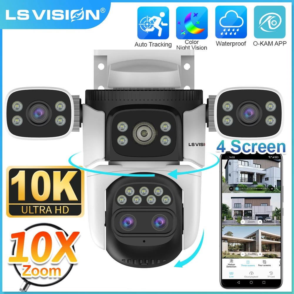 LS VISION Smart 20MP 10K Wifi Cameras 10X Zoom Outdoor WIFI Surveillance Camera Four Lens Ip Auto Tracking Iptv Security Camera