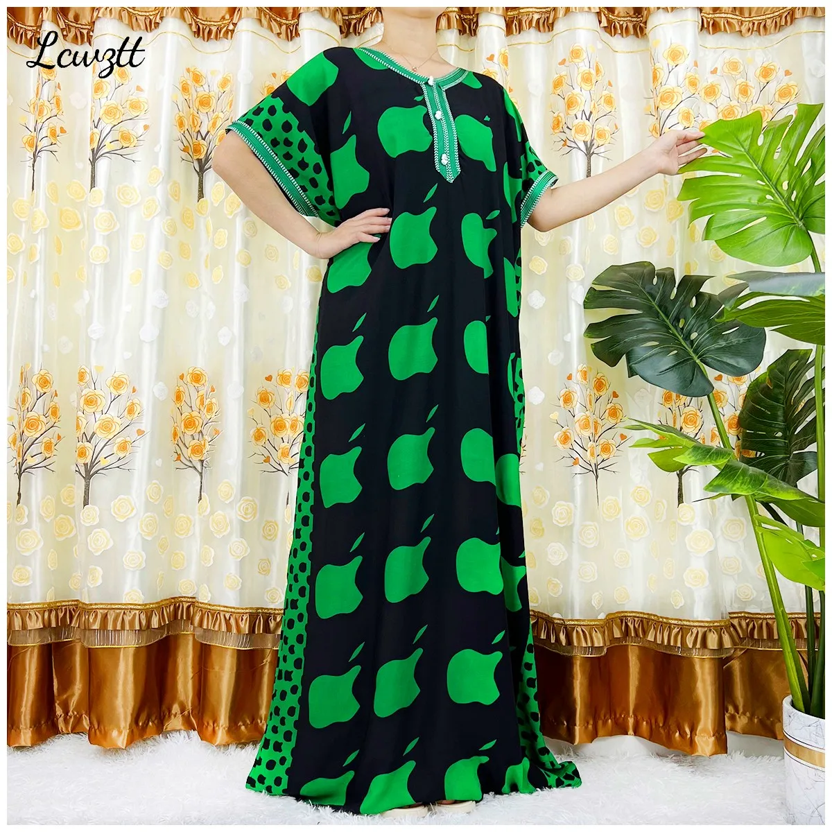 2024 New Style Short Sleeve 2Pieces African Dashiki Floral Printing Loose Cotton Caftan Lady Summer Maxi Casual Dresses Vestidos