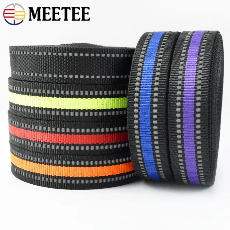 5/10M 15/20/25mm Reflective Polyester Webbing Bag Strap Decor Ribbon Clothing Dog Collar Binding Tapes DIY Sewing Accessories