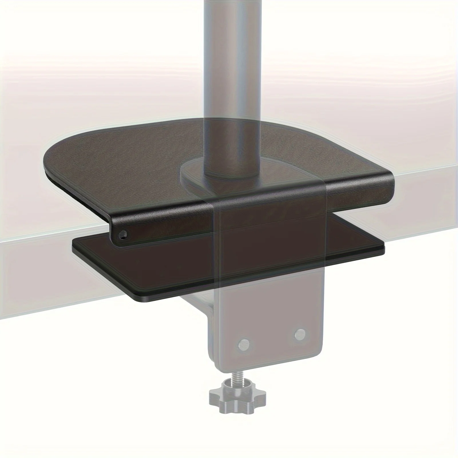 

Steel reinforcement plate for thin glass and other fragile tabletops, compatible with most C-clamp installations