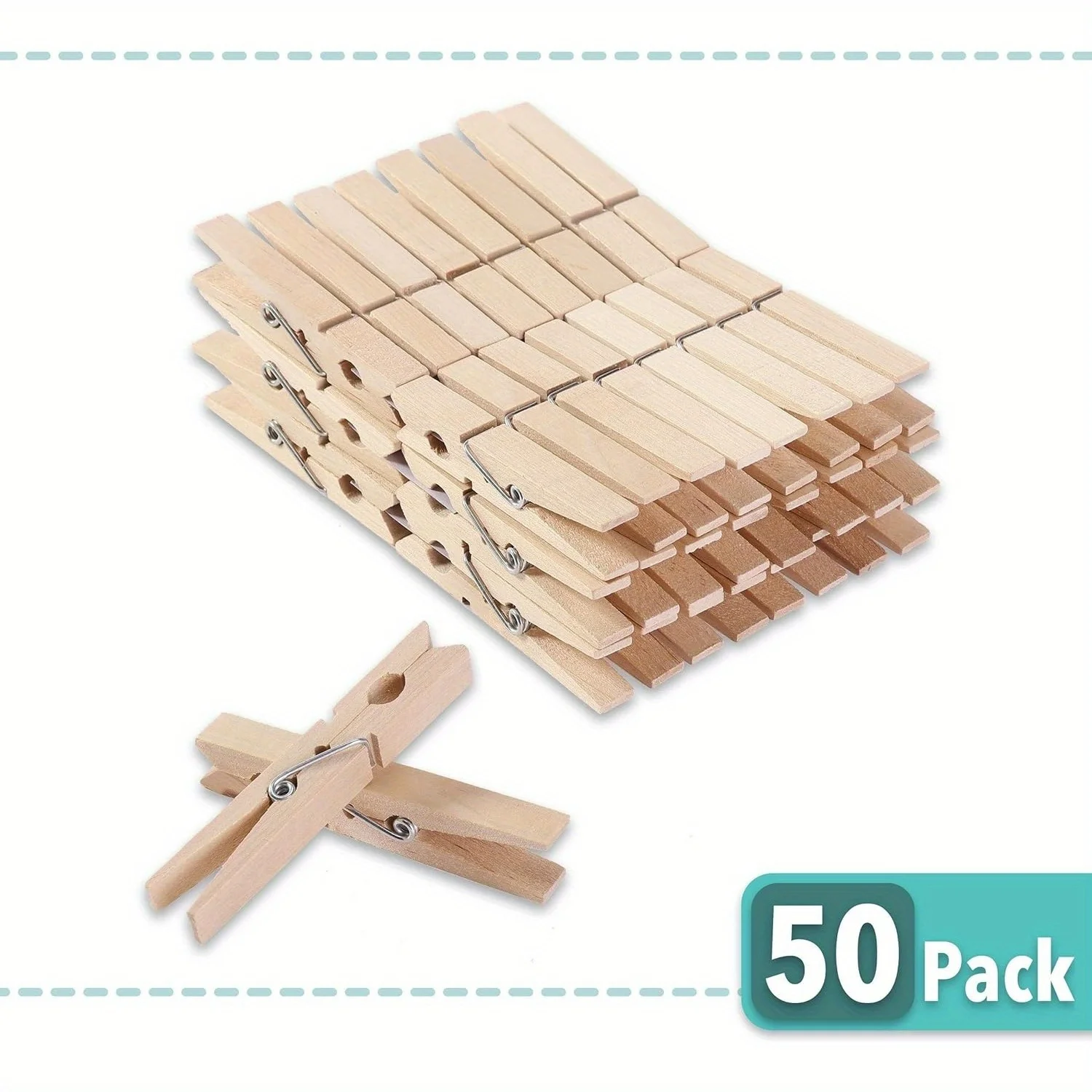 50-Pack Natural Wood Clothespins - Rust-Resistant, Durable Laundry Pins for Hanging Clothes & Towels