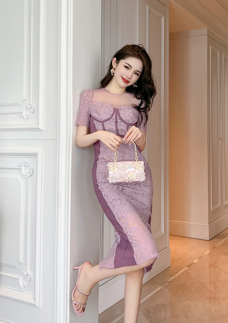 Summer new style beautiful figure-revealing lace dress female temperament hip skirt