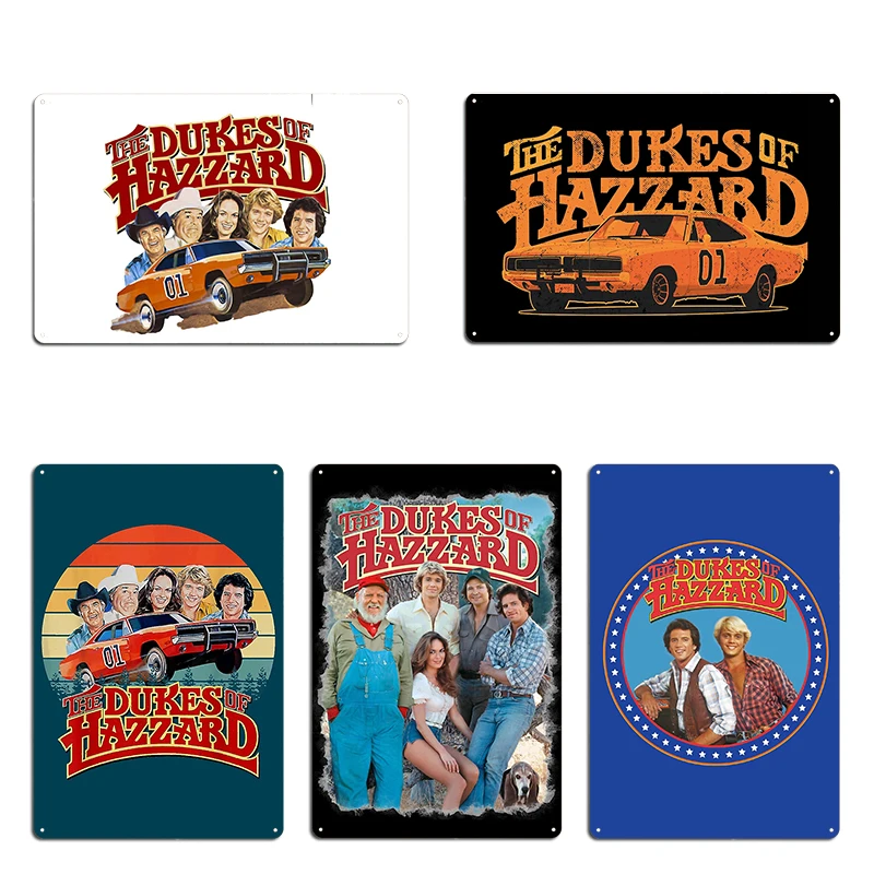 

Retro Hazzard Cars Vintage Design Art The Dukes Of Hazzard Actors Sticker Title Cast Metal Living Room Wall Tin Sign Poster