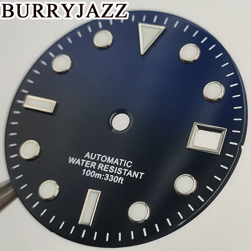 BURRYJAZZ 29mm No Logo NH35 Watch Dials Black Blue Dial Blue Luminous