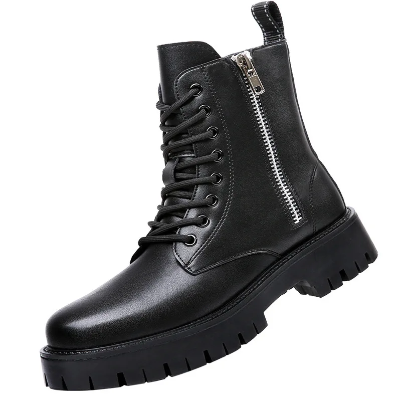 large size men's casual platform boots black stylish natural leather shoes cowboy autumn winter boot handsome ankle botas hombre - view 5