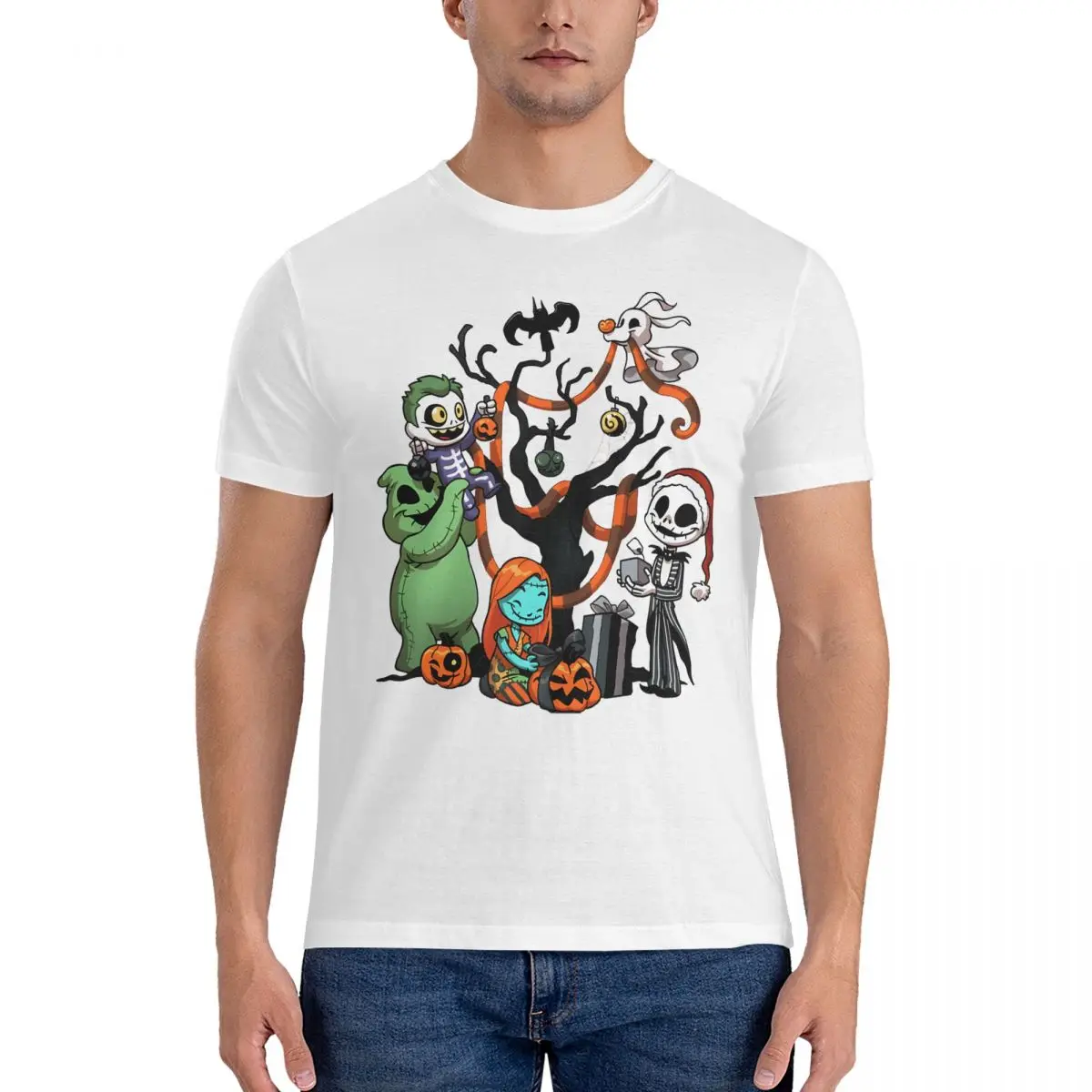 Famous Disney Movie Men T Shirt Jack And Sally Hipster Tee Shirt Short Sleeve Round Neck T-Shirts Cotton Birthday Gift Clothing