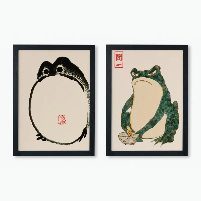 Vintage Japanese Frog Wabi Sabi Animals Portraits Poster Canvas Printing Decor Living Room Bedroom Wall Art Home Decor Gifts