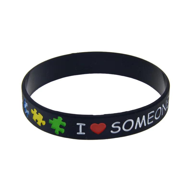 50 Pcs I Love Someone with Autism Silicone Rubber Bracelet Multicolour Puzzle Logo