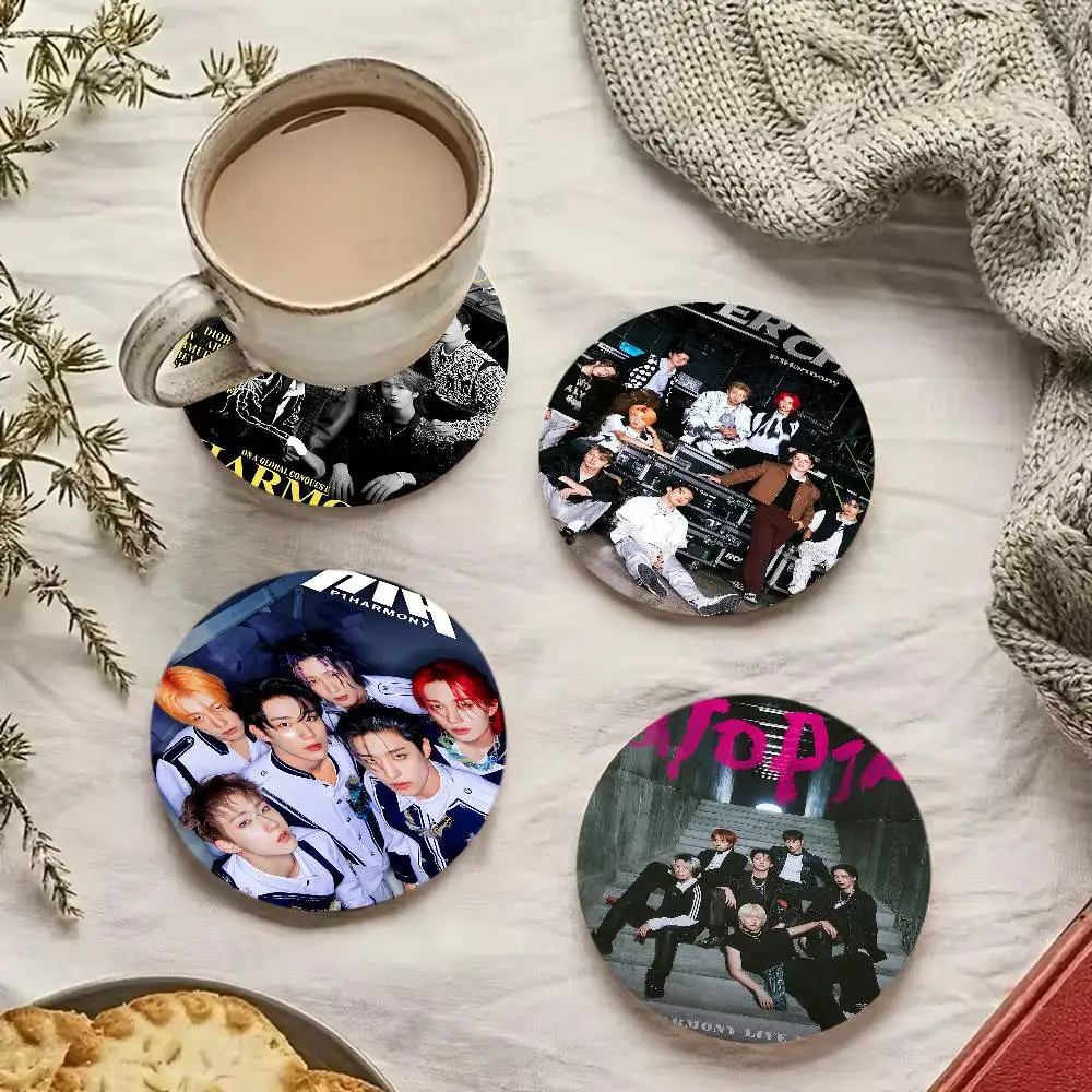 

P-P1Harmony KPOP Printed Coasters Suitable For Daily Family Party Decoration, Office, Non-Slip Wooden Coasters