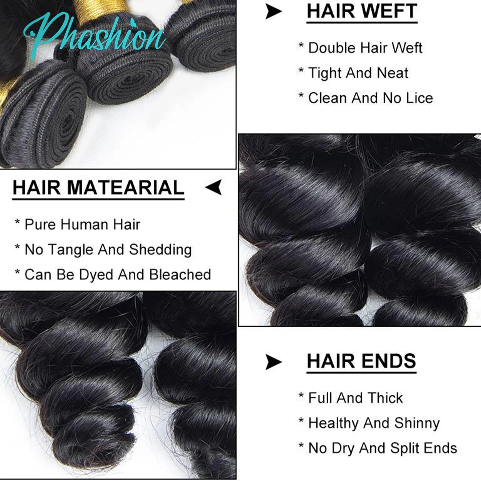 Phashion Loose Human Hair Bundles 1/3 Pcs/Lot 30 32 Inch 100% Remy Hair Extensions For Black Women Brazilian Weave Natural Color